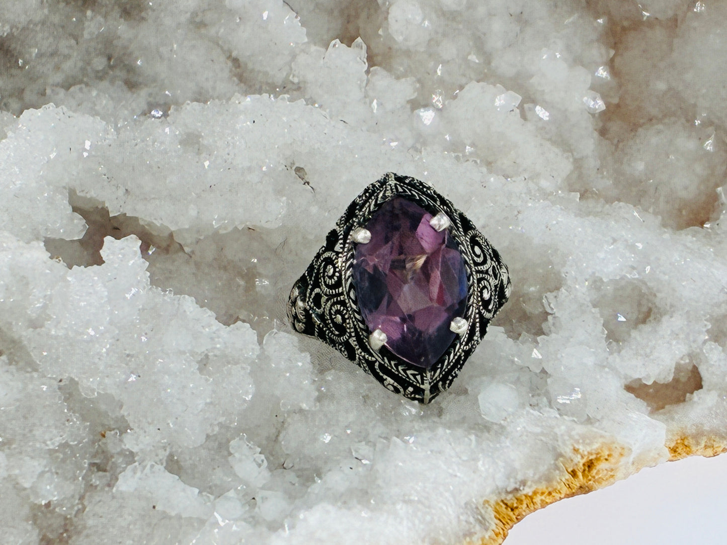 Rescued Amethyst in Sterling Silver Ring -Size 4.5
