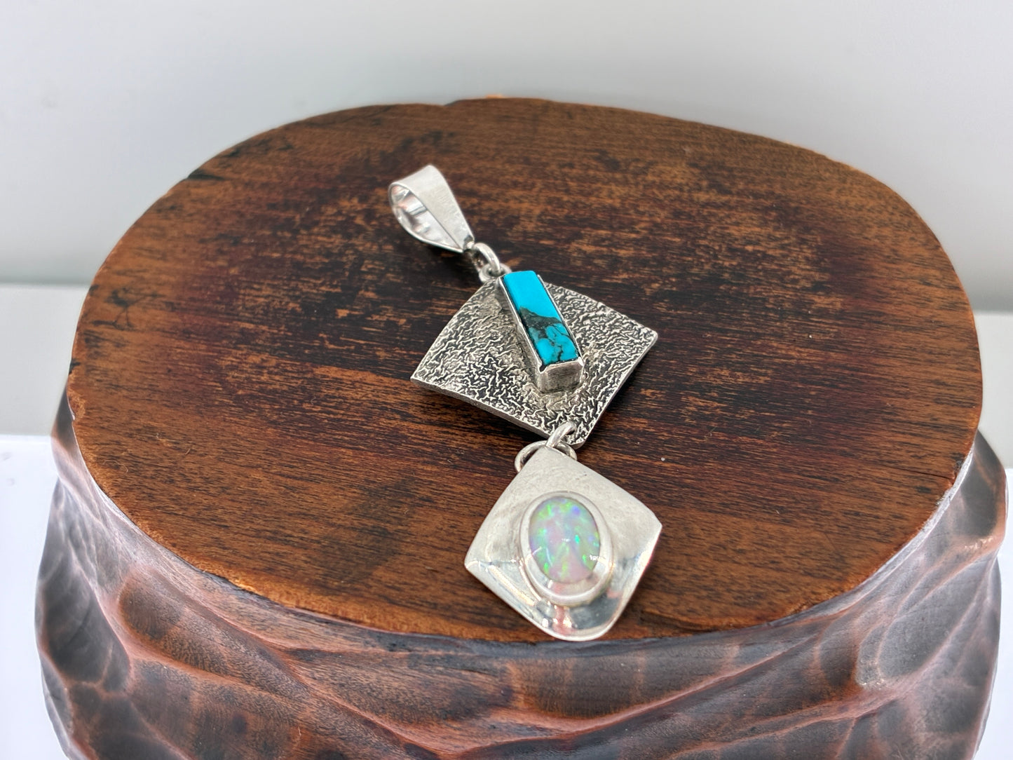 Turquoise & Opal in Sterling Silver "Reborn Tufa Cast" Pendant