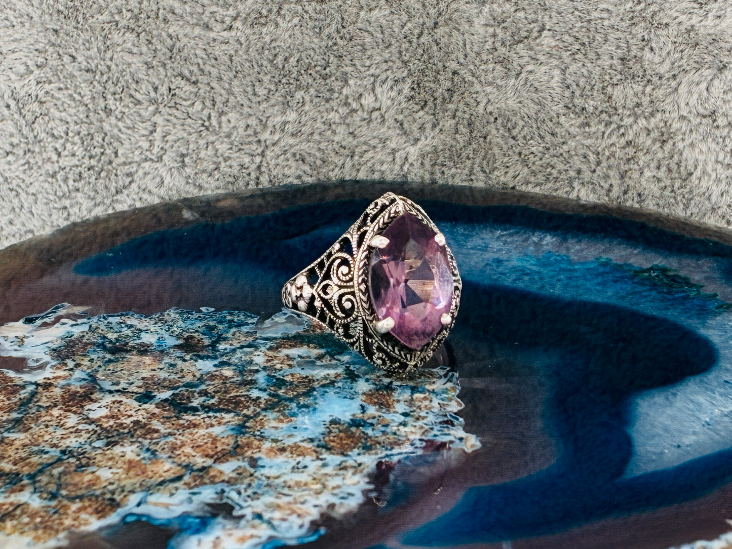 Rescued Amethyst in Sterling Silver Ring -Size 4.5