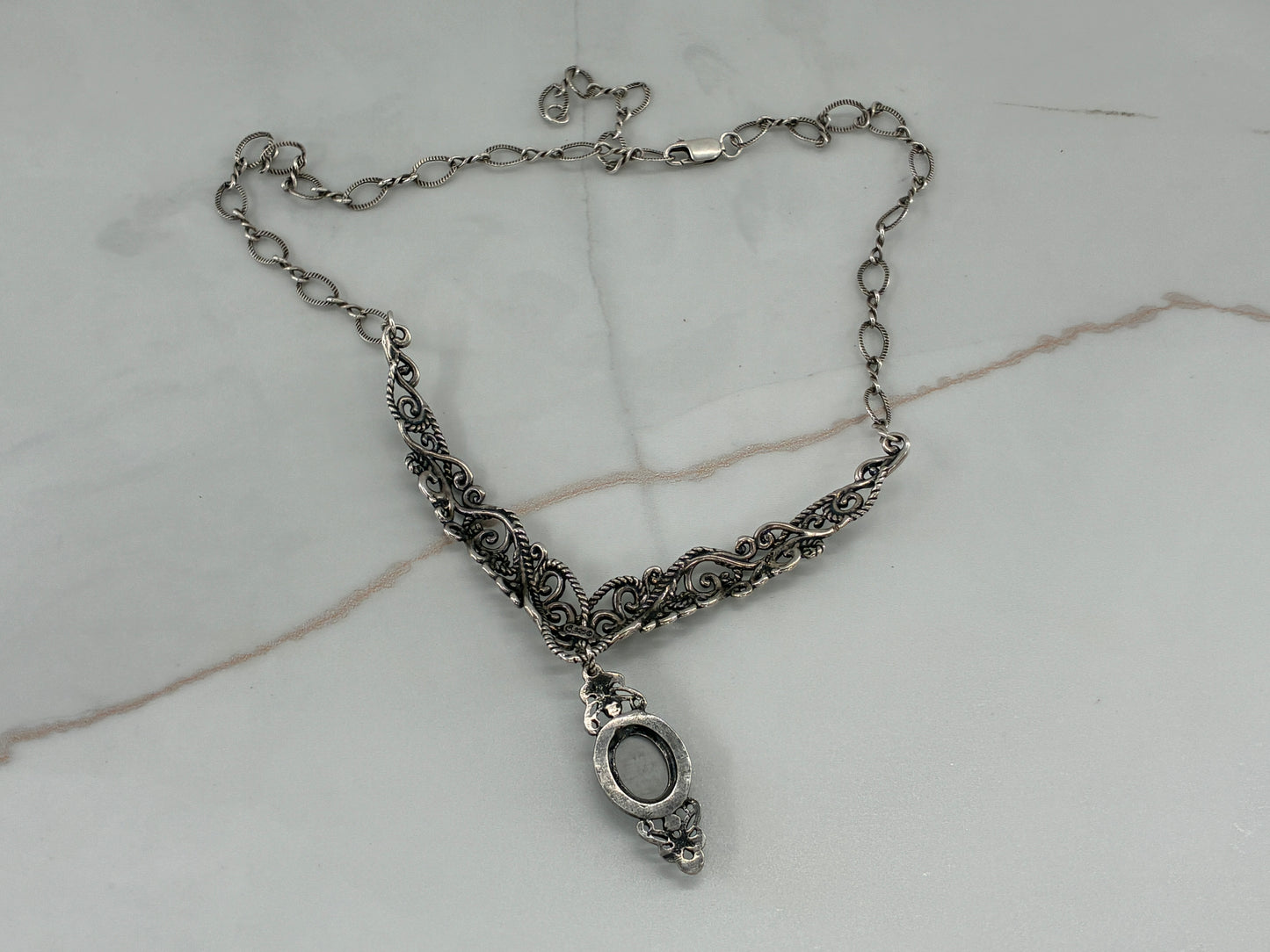 Reborn Vintage Gray Cat Eye Agate Adjustable Necklace