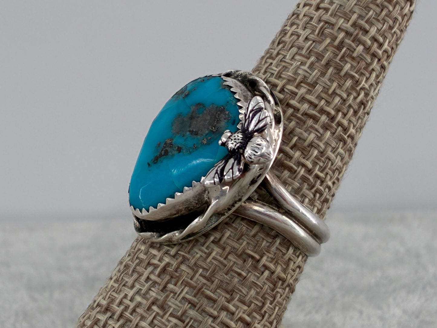 Bee and Turquoise Sterling Silver Ring - Size 7.75