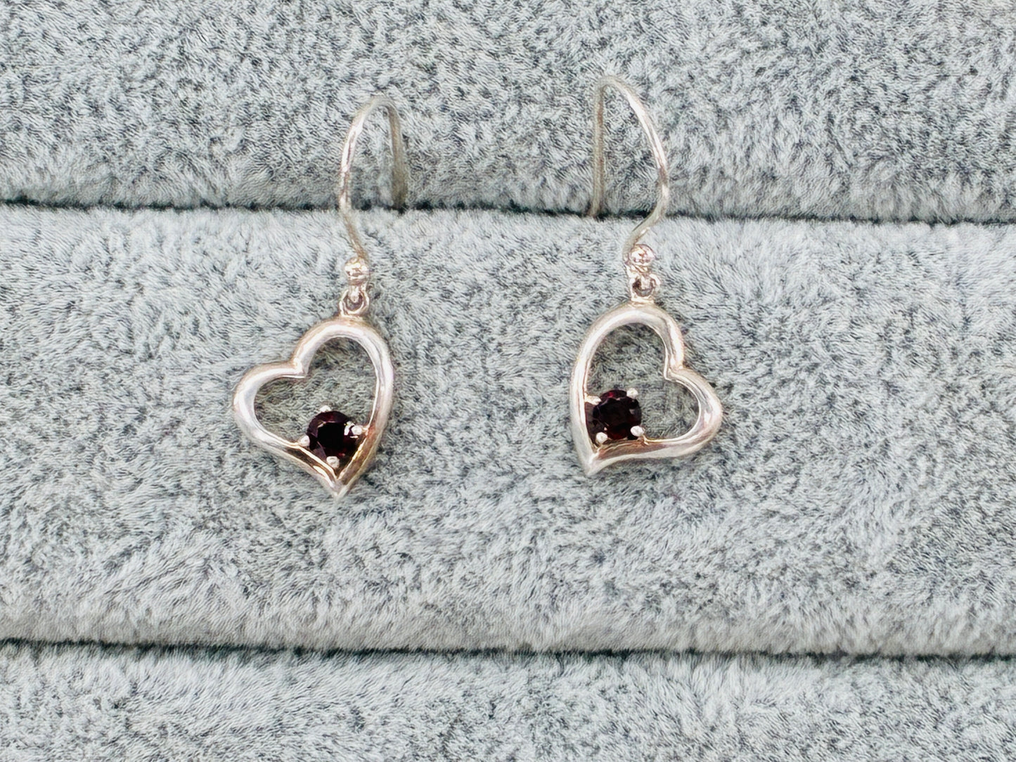 Garnet in Heart Dangle Earrings