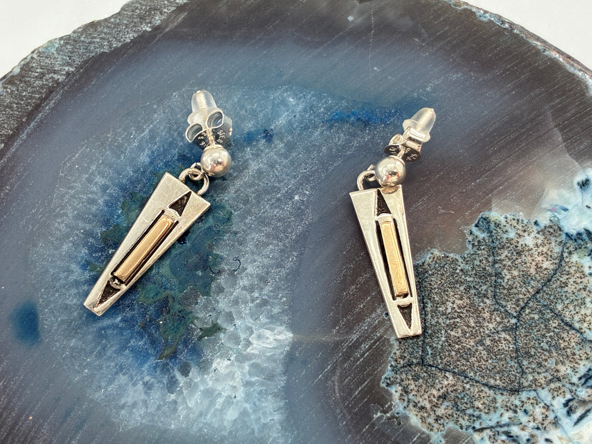 Rescued "M.M. Rogers" 14K Gold and Sterling Silver Post Earrings