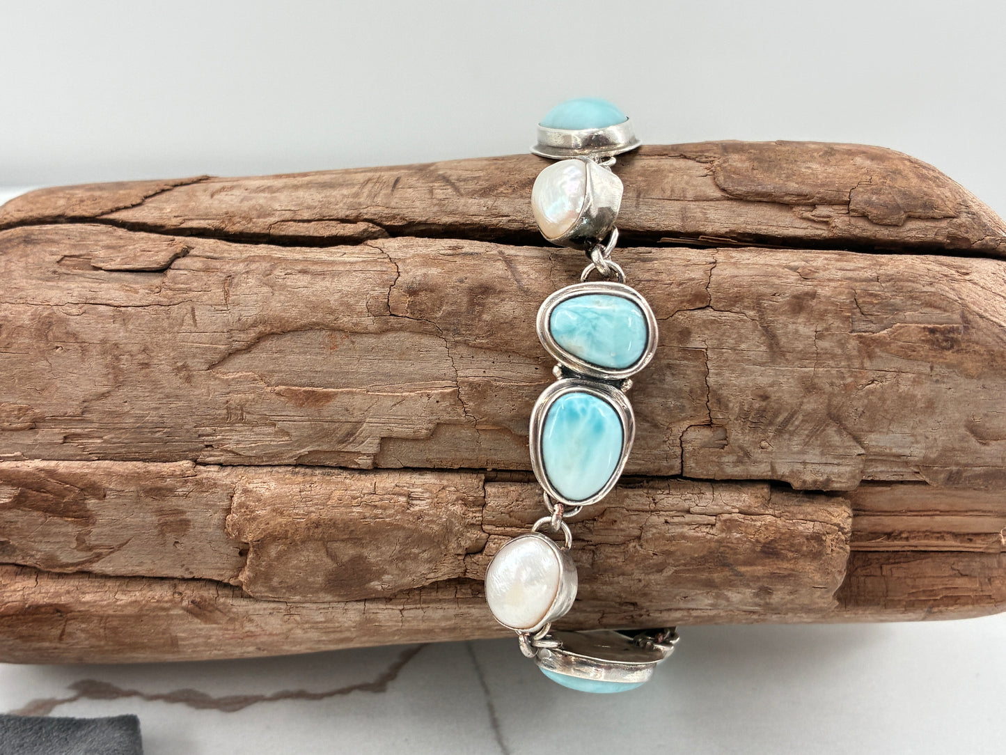 Larimar and Pearl Impossible Bracelet