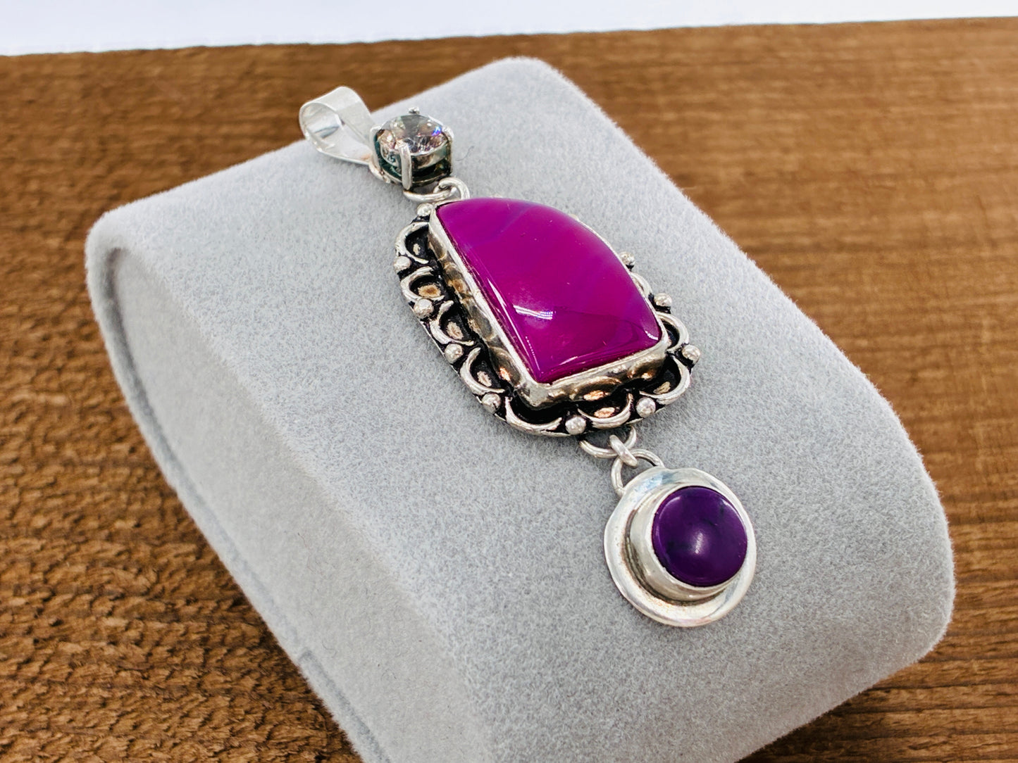 Mystic Cubic Zirconia, Pink Agate, Sugilite Pendant