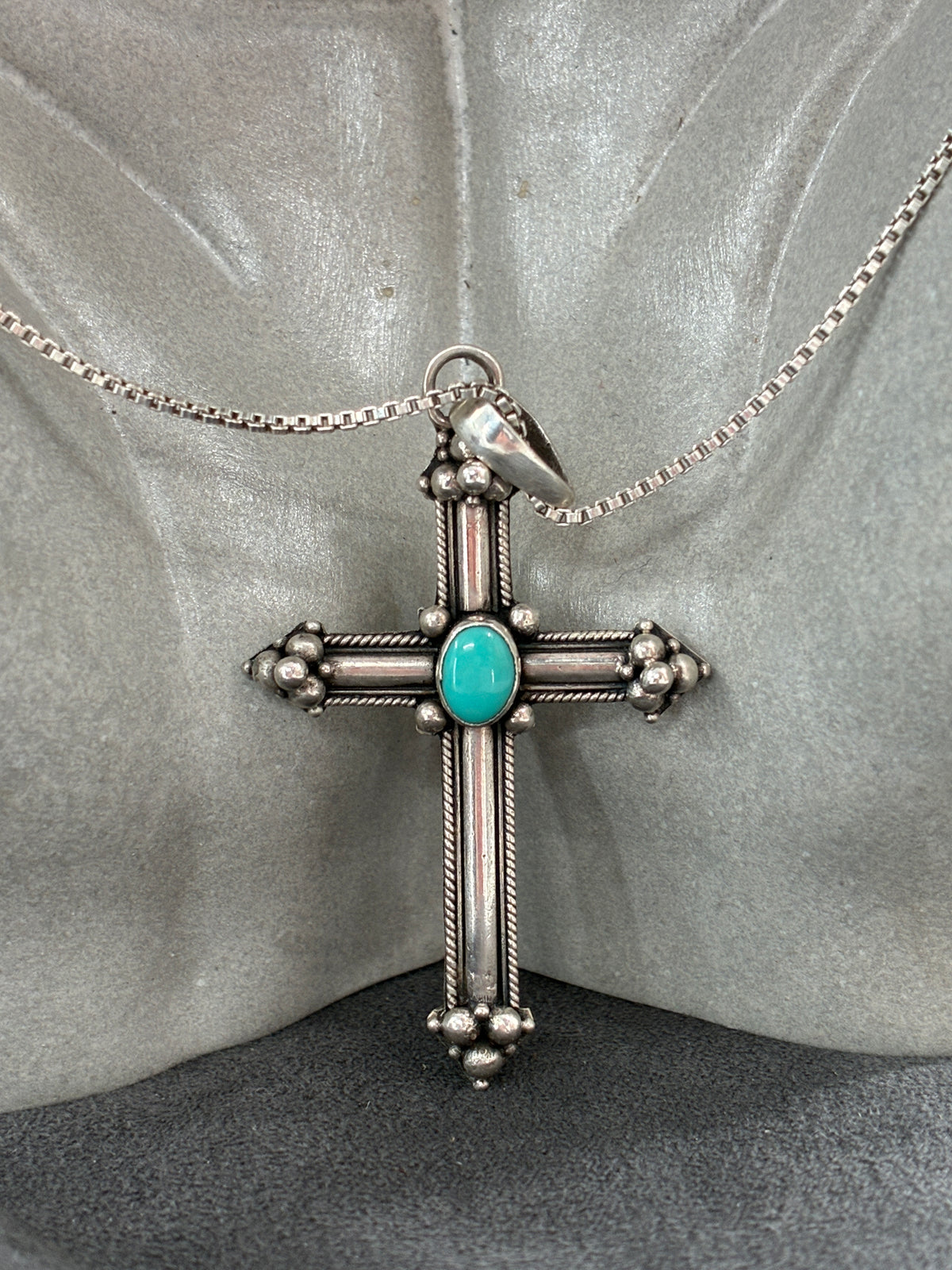 Turquoise in Sterling Silver Cross Necklace