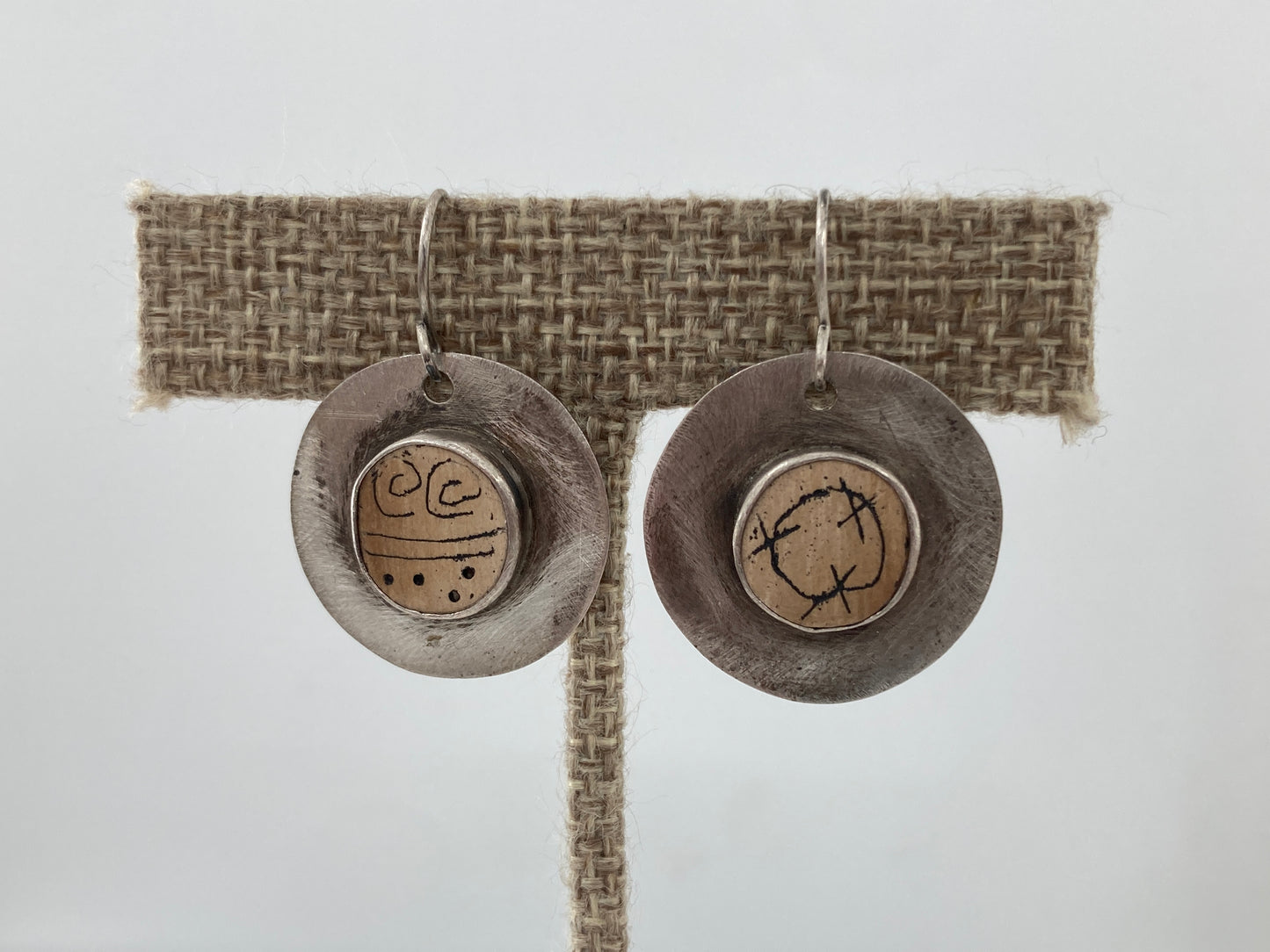 Etched Wood in Sterling Silver Earrings