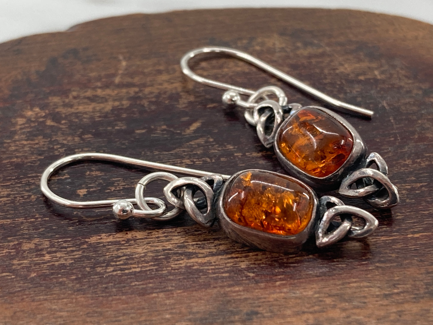 Baltic Amber Trinity Knot Single Earrings #2