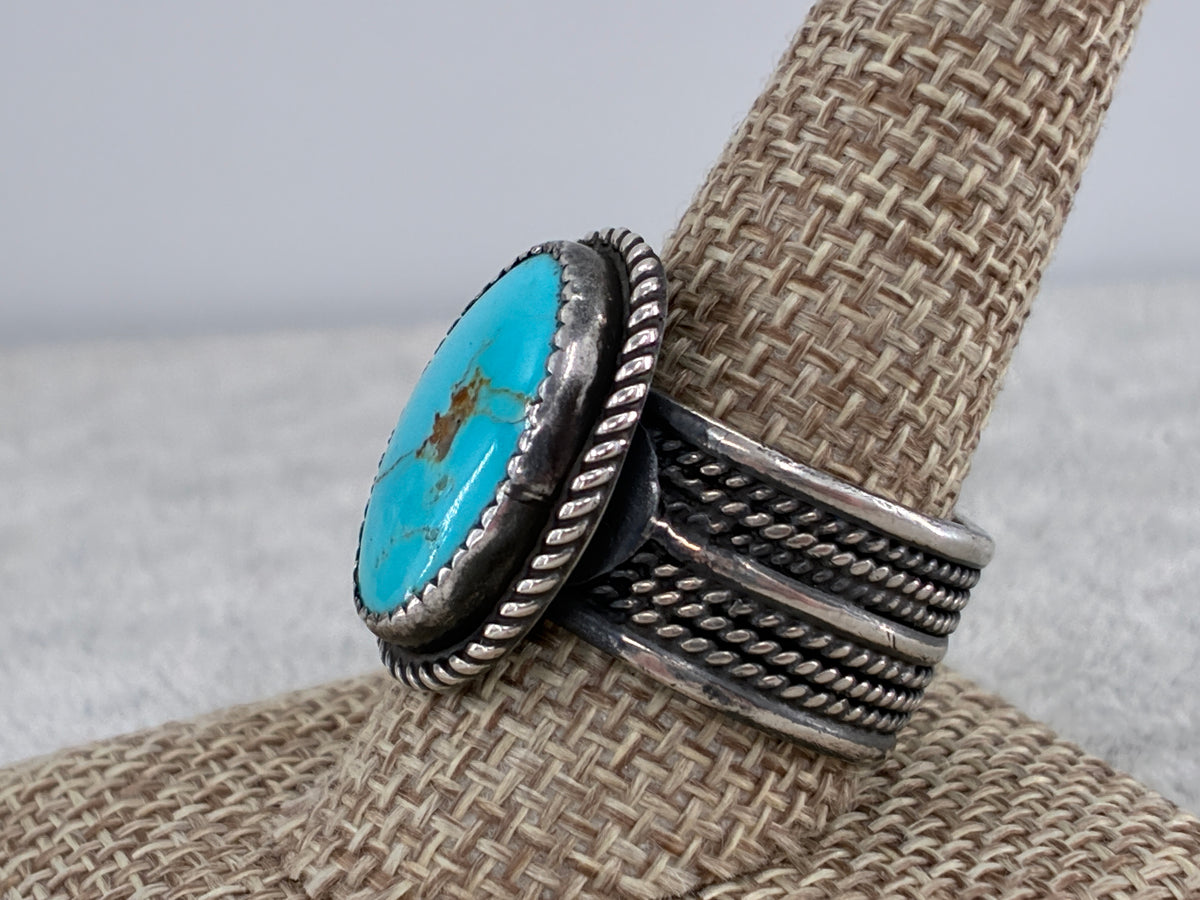 Artisan Cable Banded Turquoise Ring - Size 10.5