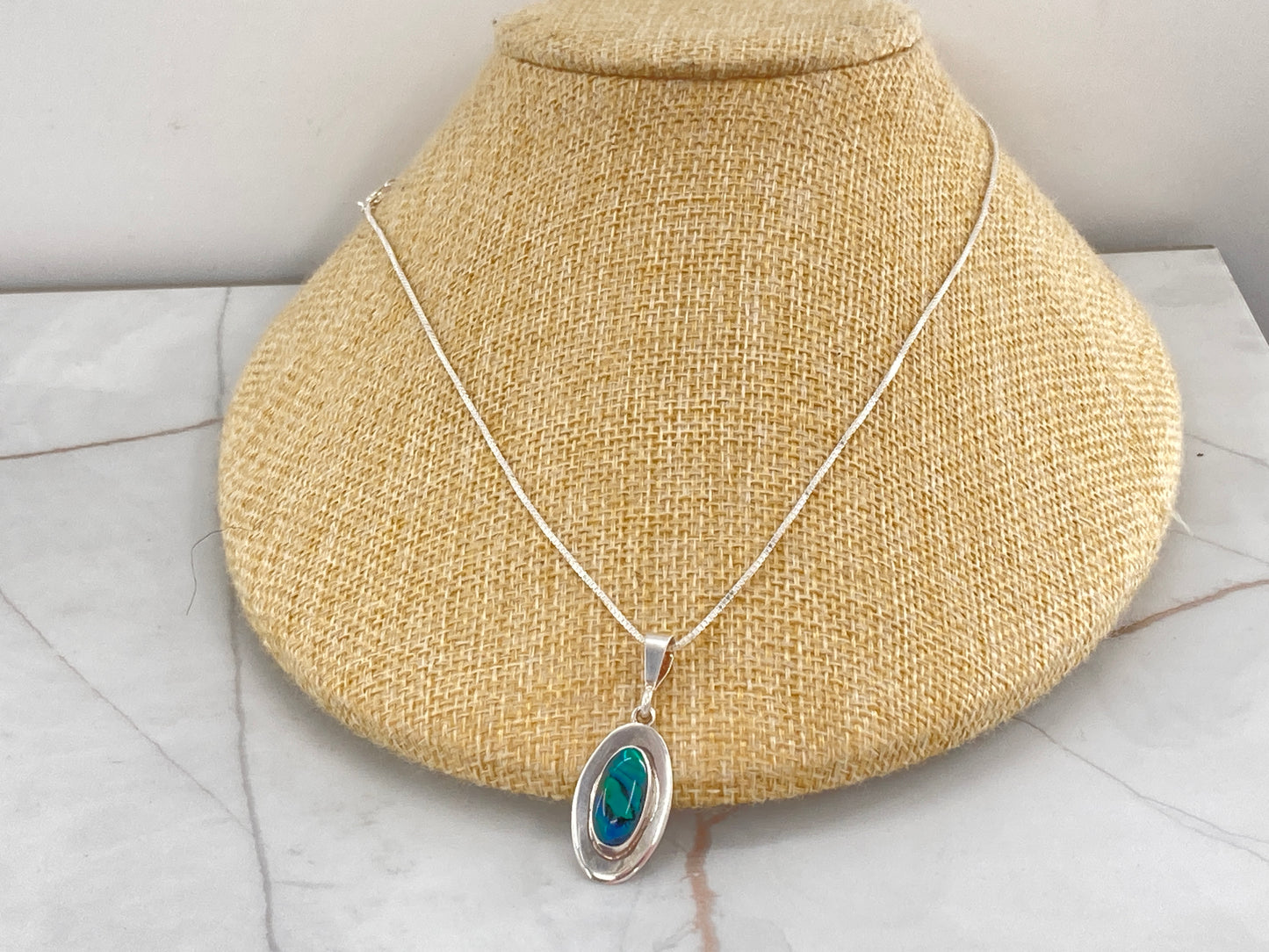 Green Abalone Shell in Sterling Silver Necklace