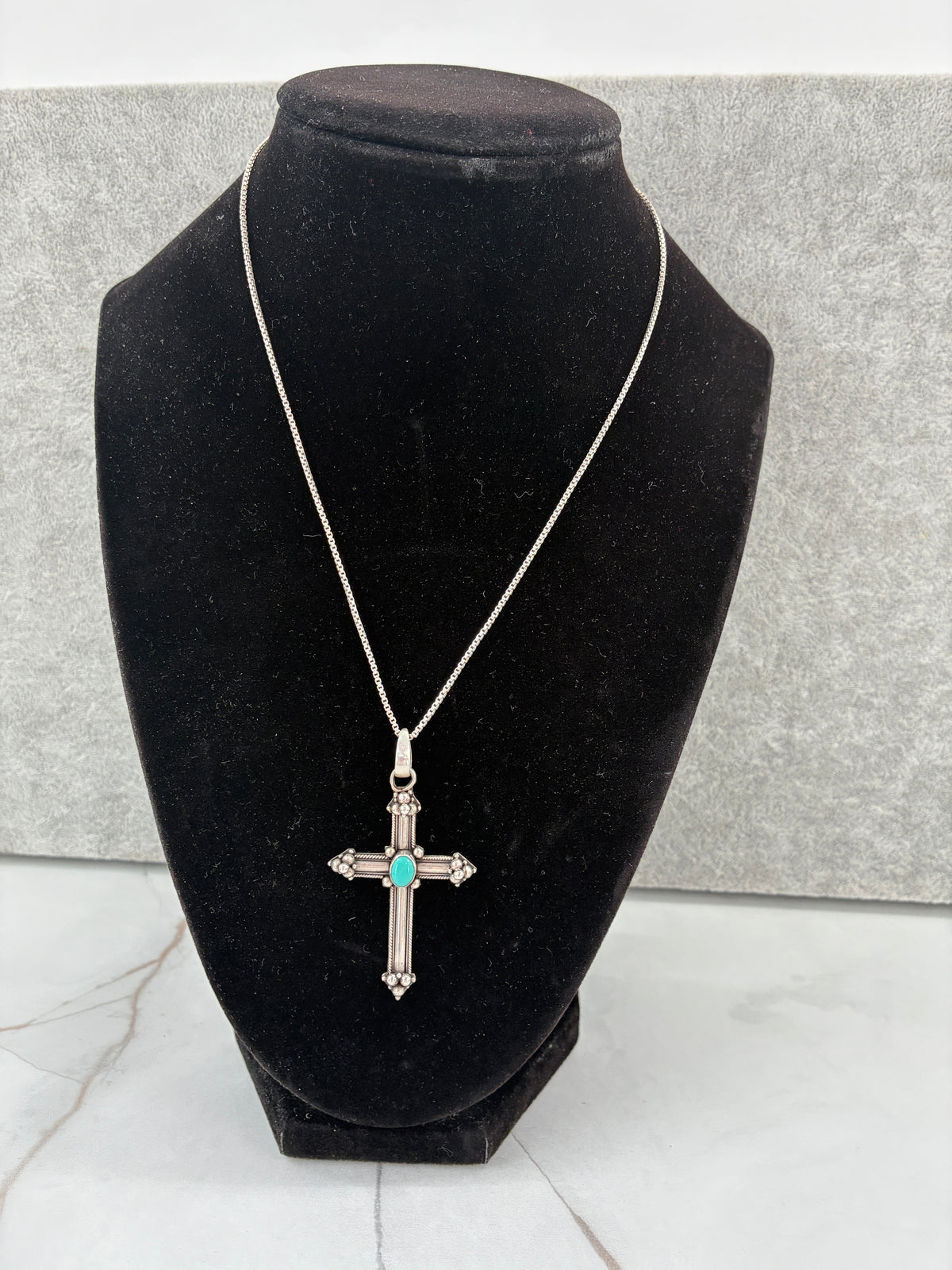Turquoise in Sterling Silver Cross Necklace