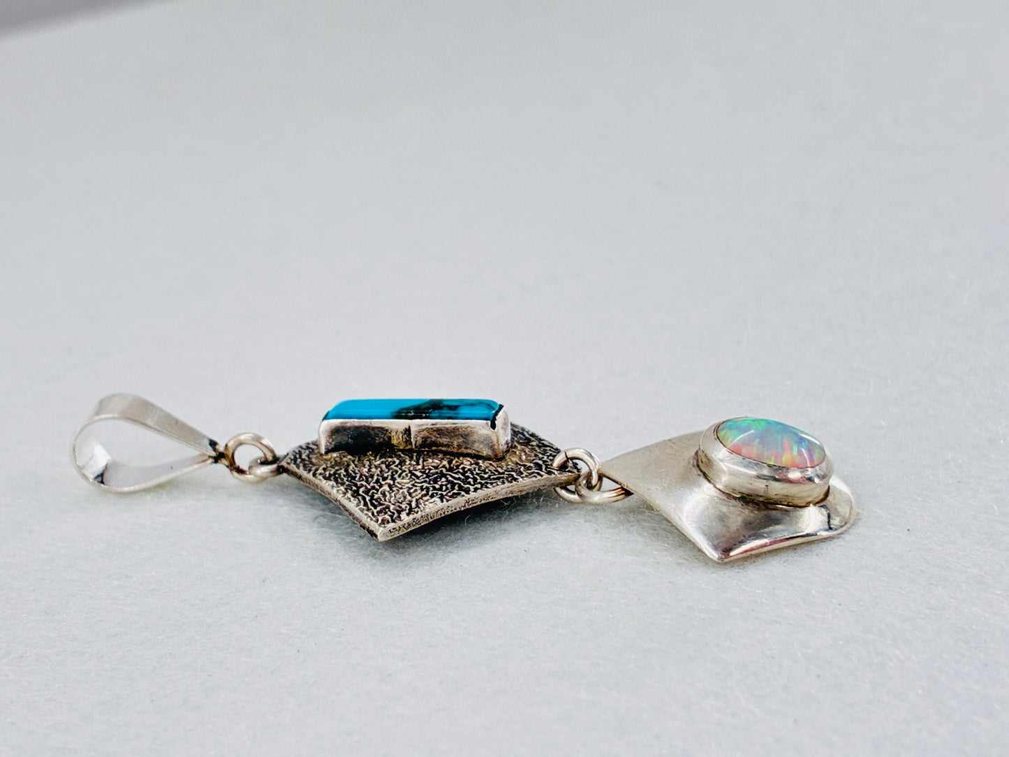 Turquoise & Opal in Sterling Silver "Reborn Tufa Cast" Pendant