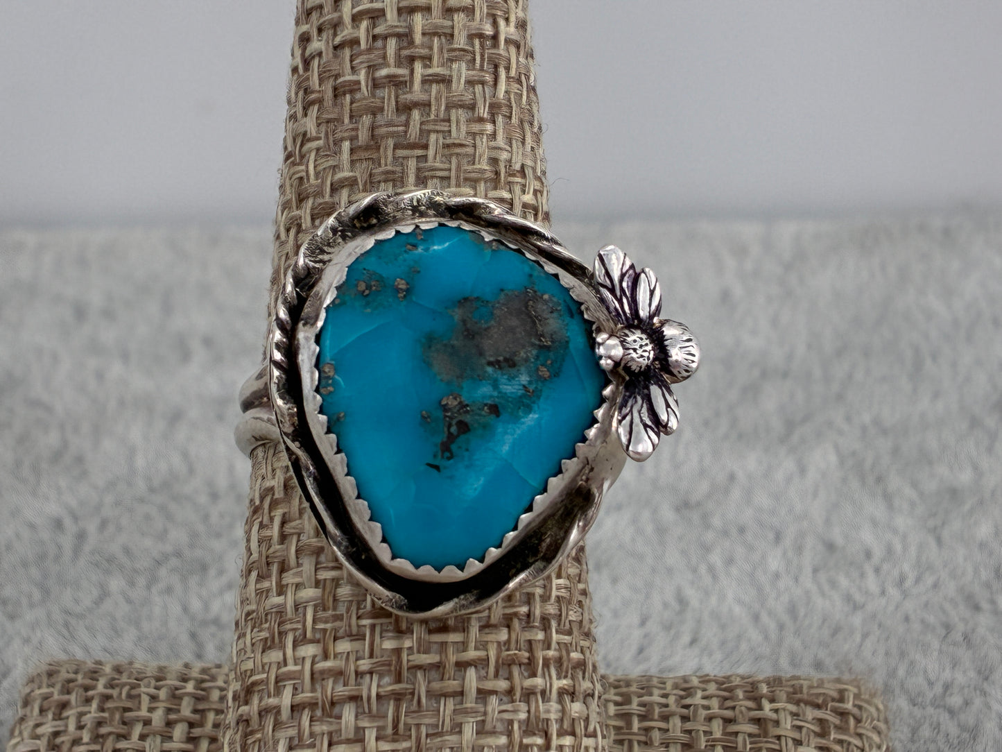 Bee and Turquoise Sterling Silver Ring - Size 7.75
