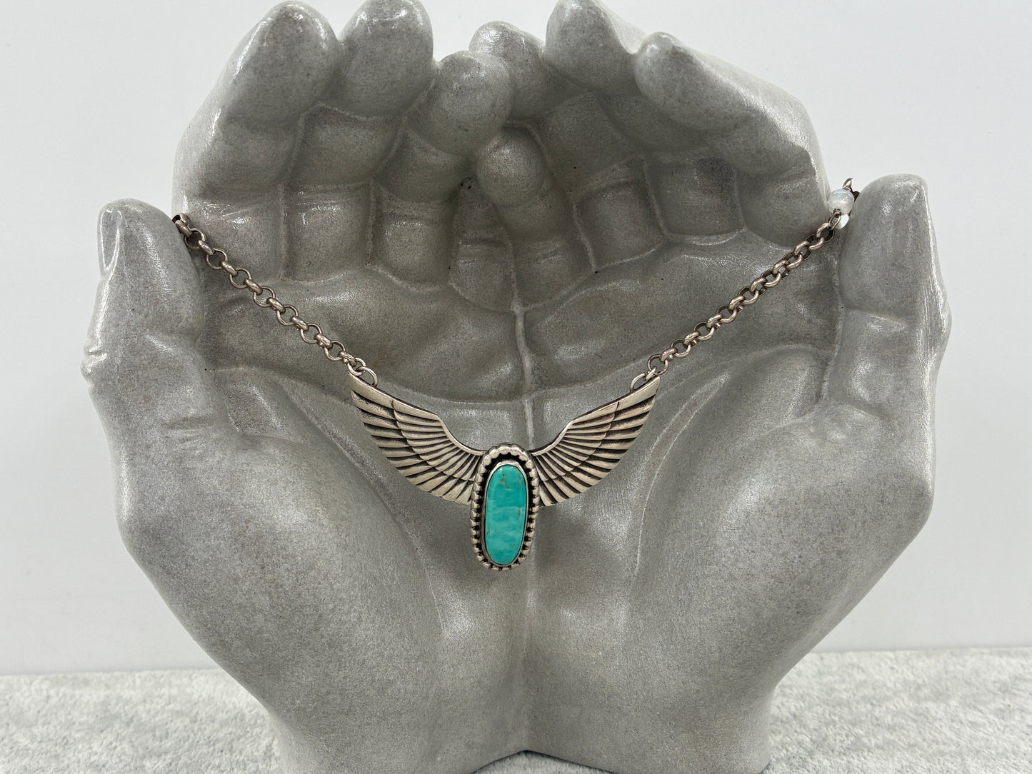 Turquoise and Wings - T. Skeets Sterling Silver Reborn Necklace