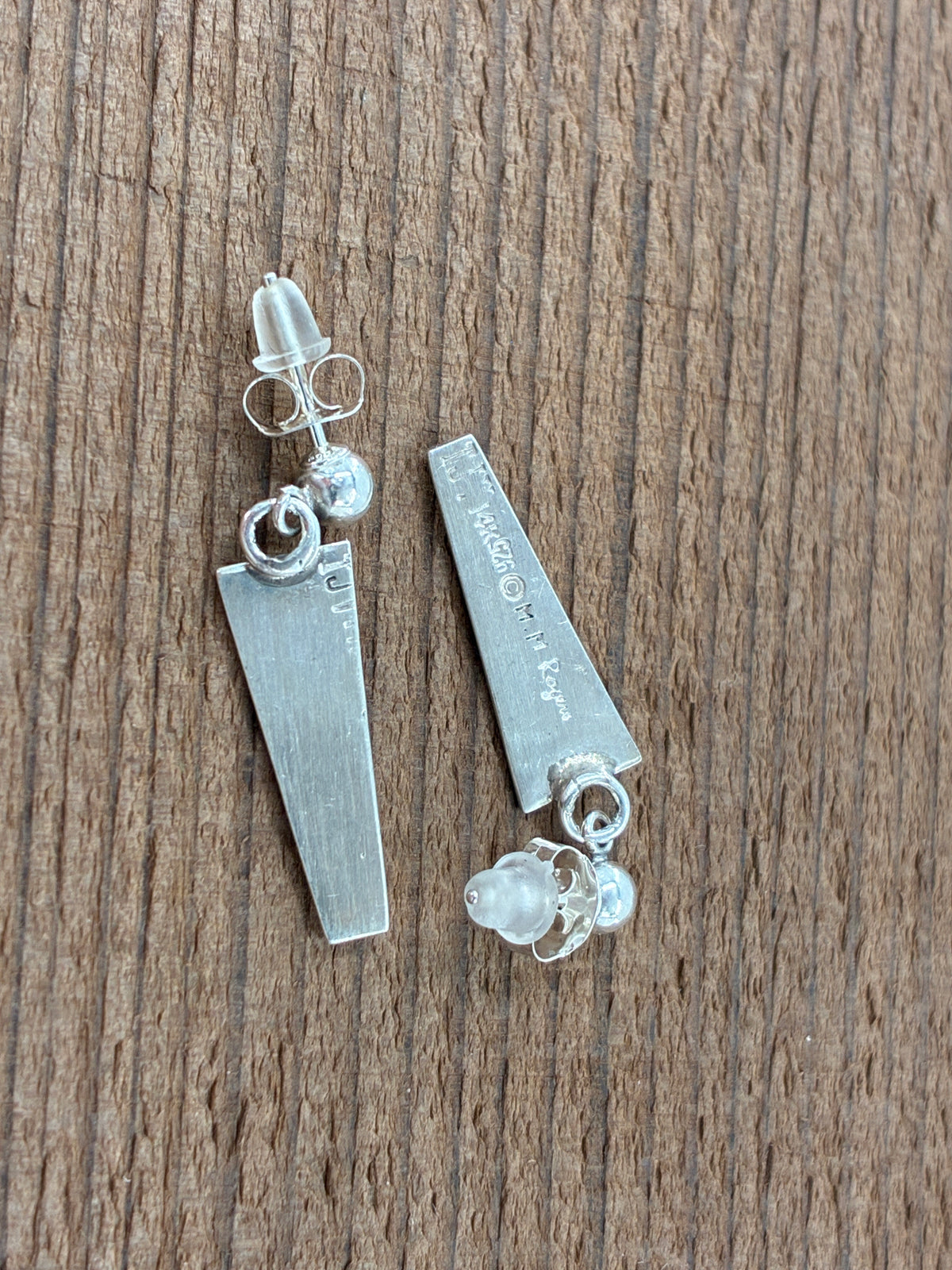 Rescued "M.M. Rogers" 14K Gold and Sterling Silver Post Earrings