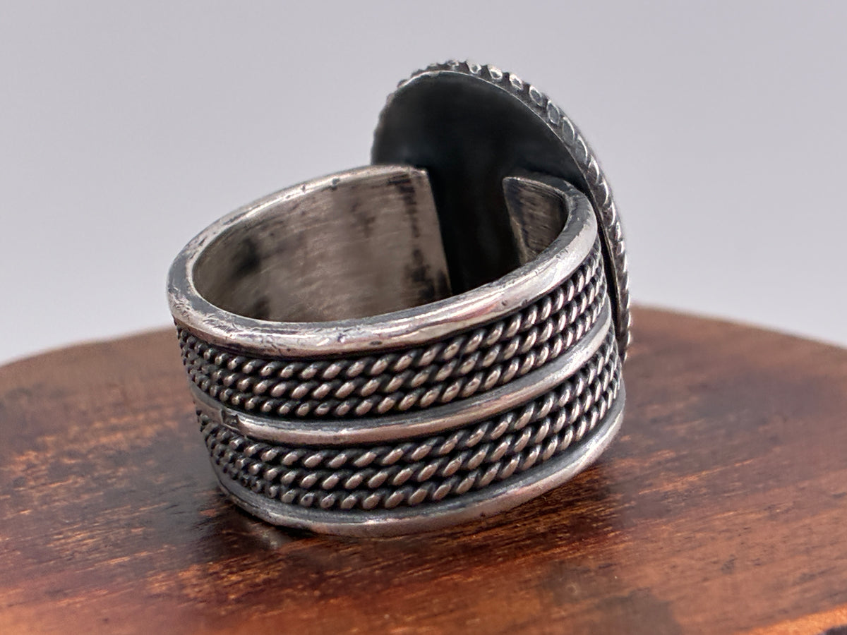 Artisan Cable Banded Turquoise Ring - Size 10.5