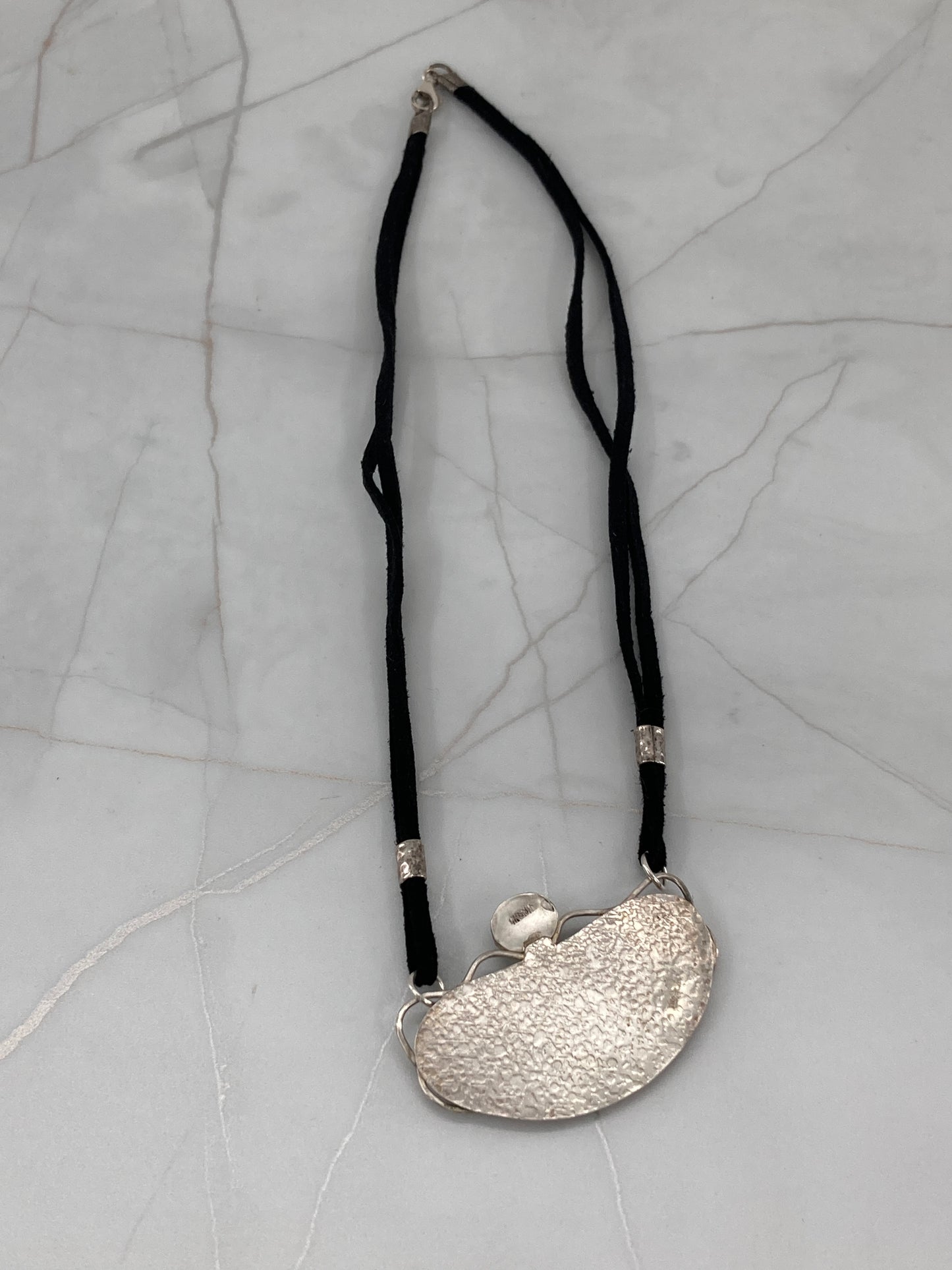 Purple Flower and Moonstone Leatherette Necklace