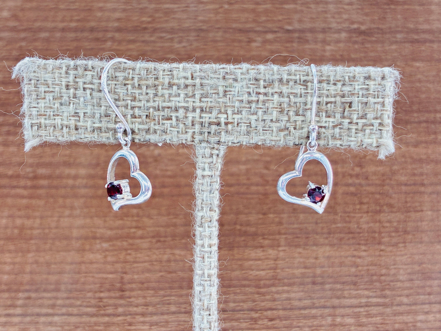 Garnet in Heart Dangle Earrings