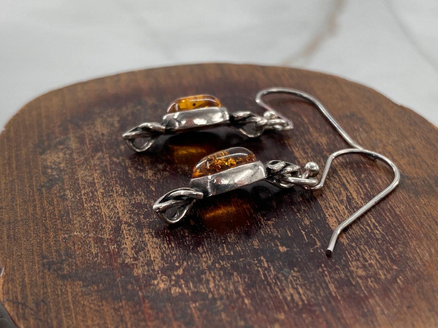 Baltic Amber Trinity Knot Single Earrings #1