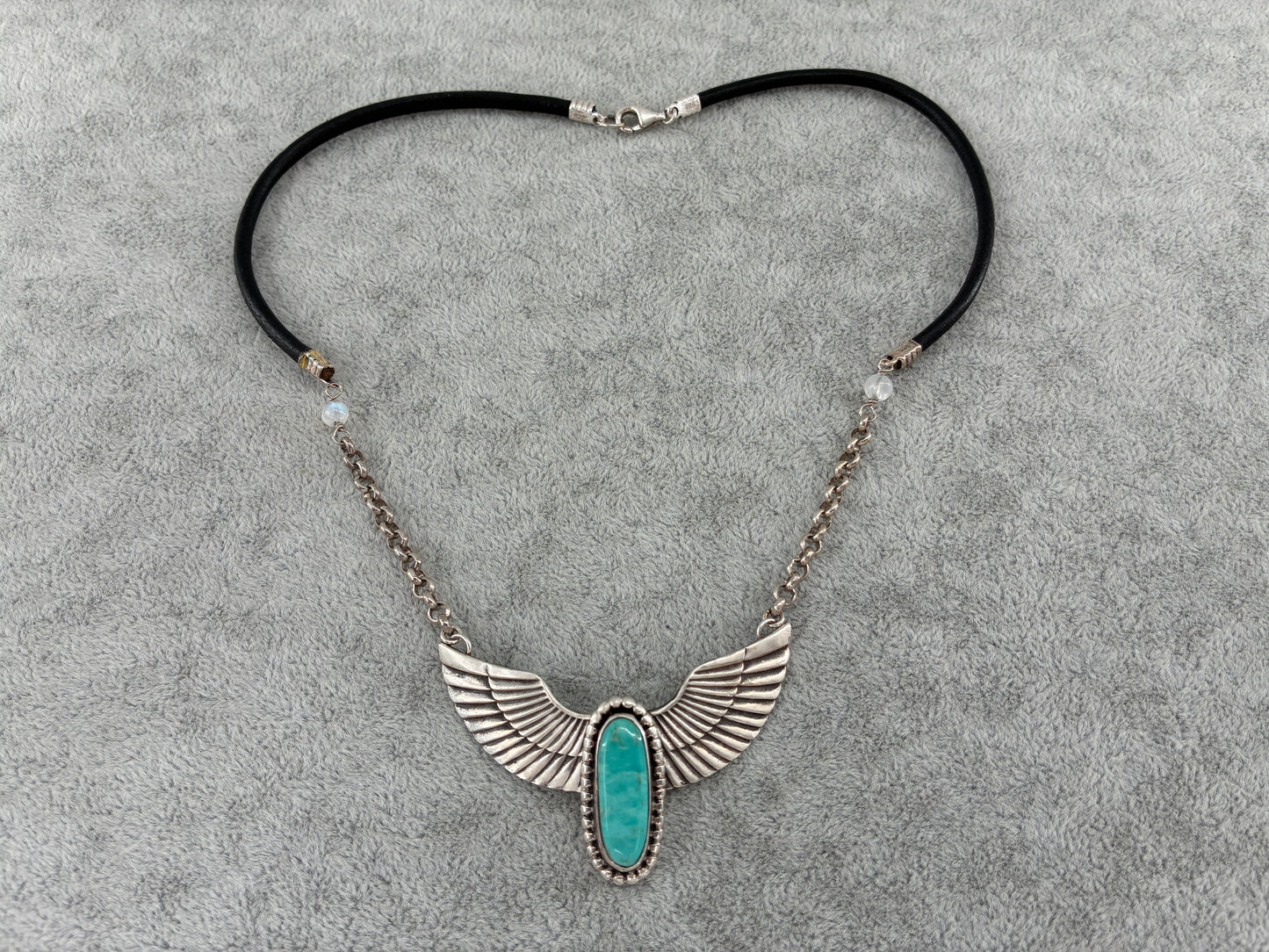 Turquoise and Wings - T. Skeets Sterling Silver Reborn Necklace
