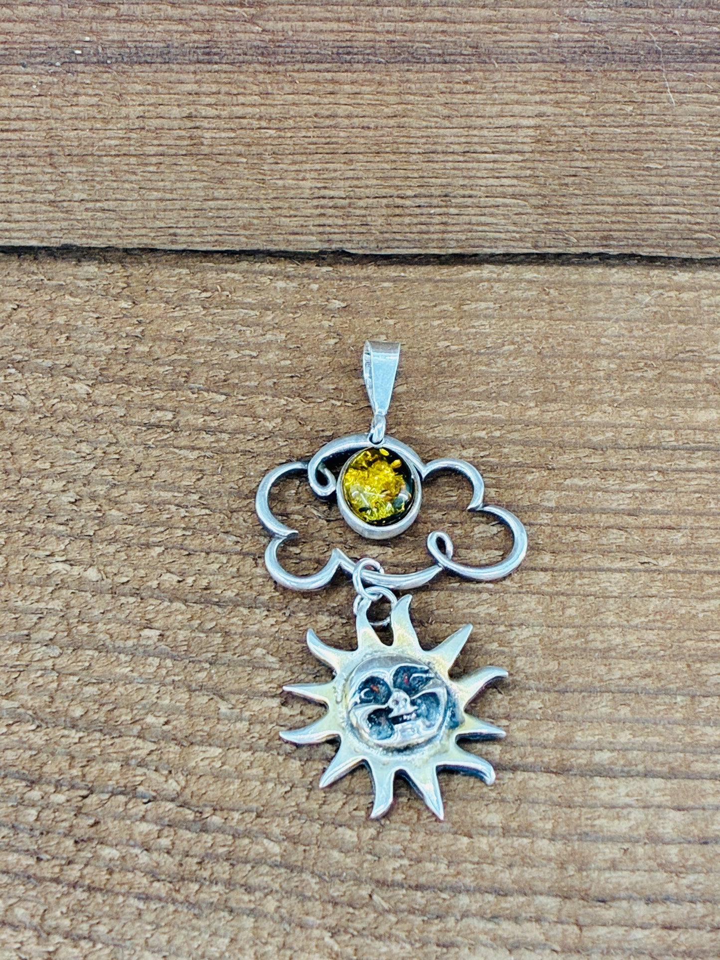 Amber Sun in Sterling Silver Pendant
