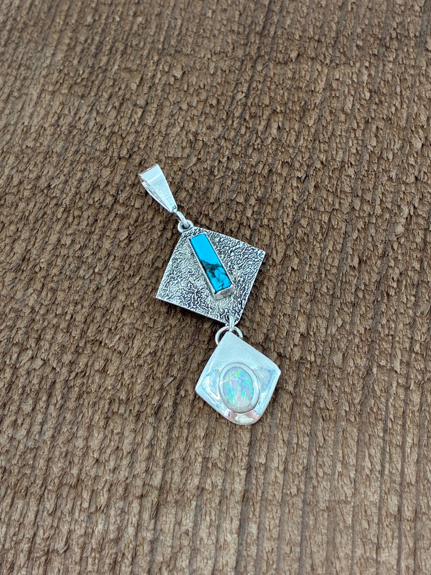 Turquoise & Opal in Sterling Silver "Reborn Tufa Cast" Pendant