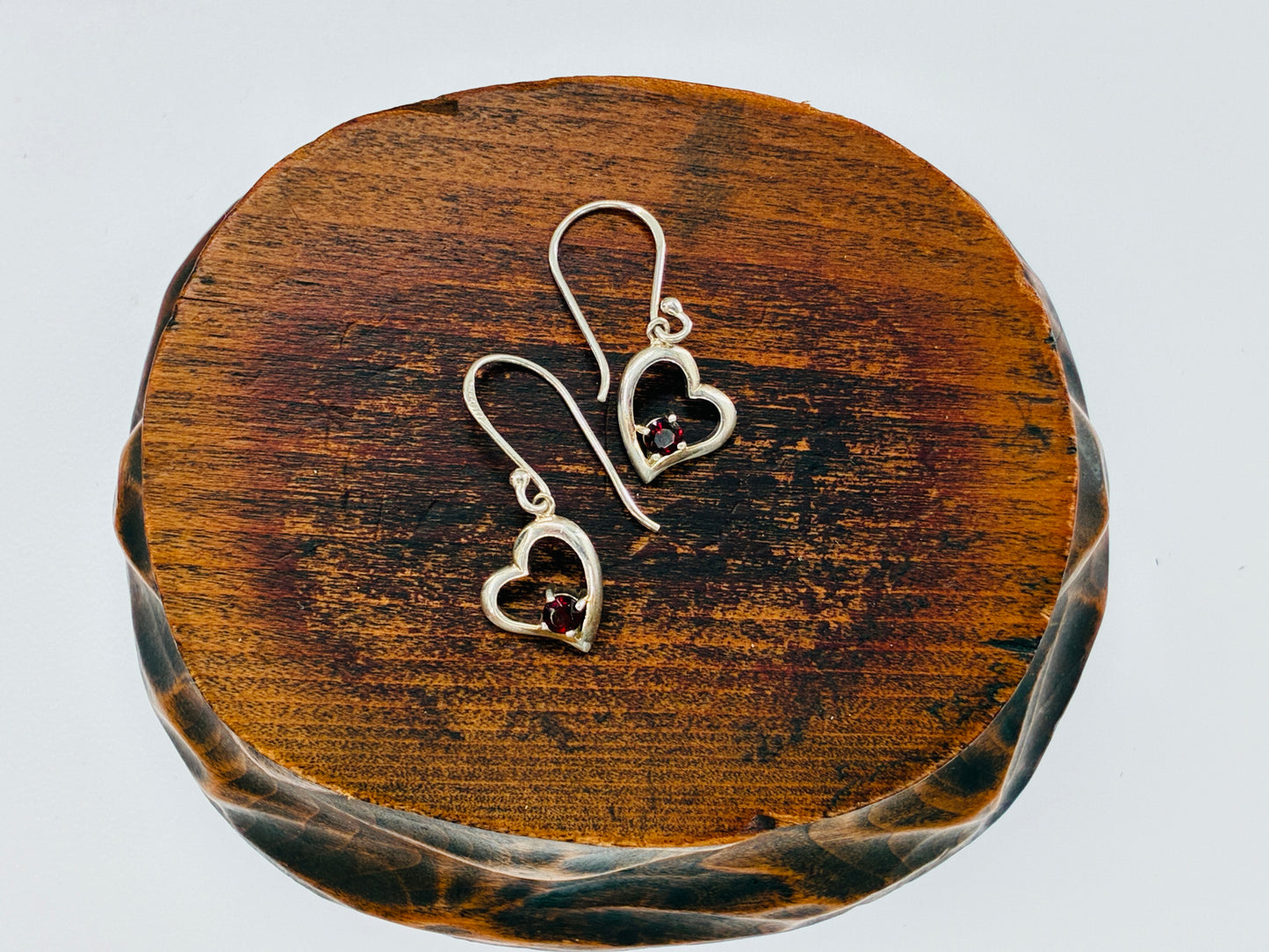 Garnet in Heart Dangle Earrings