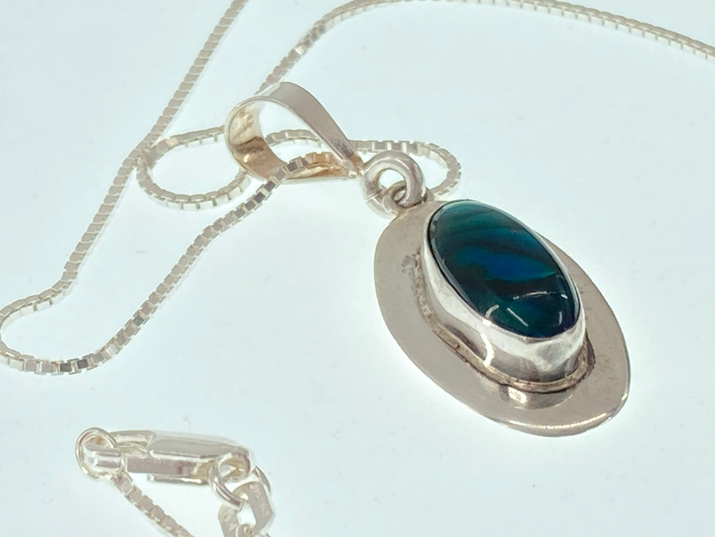 Green Abalone Shell in Sterling Silver Necklace