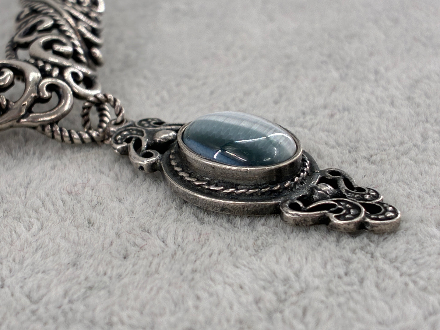 Reborn Vintage Gray Cat Eye Agate Adjustable Necklace