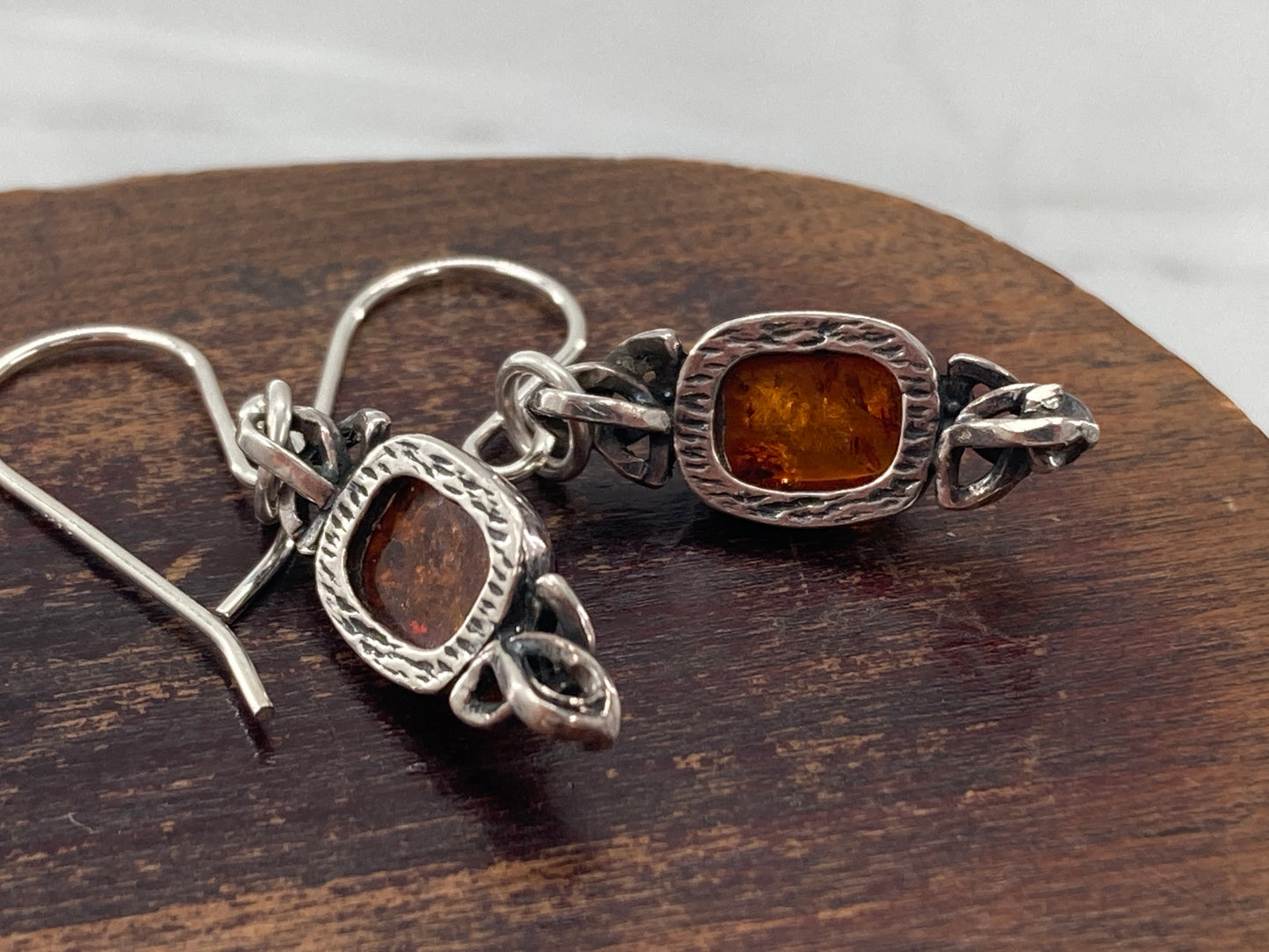 Baltic Amber Trinity Knot Single Earrings #2