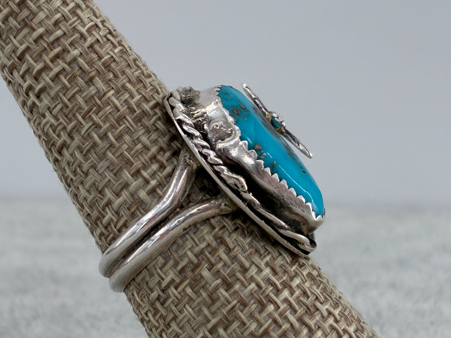 Bee and Turquoise Sterling Silver Ring - Size 7.75