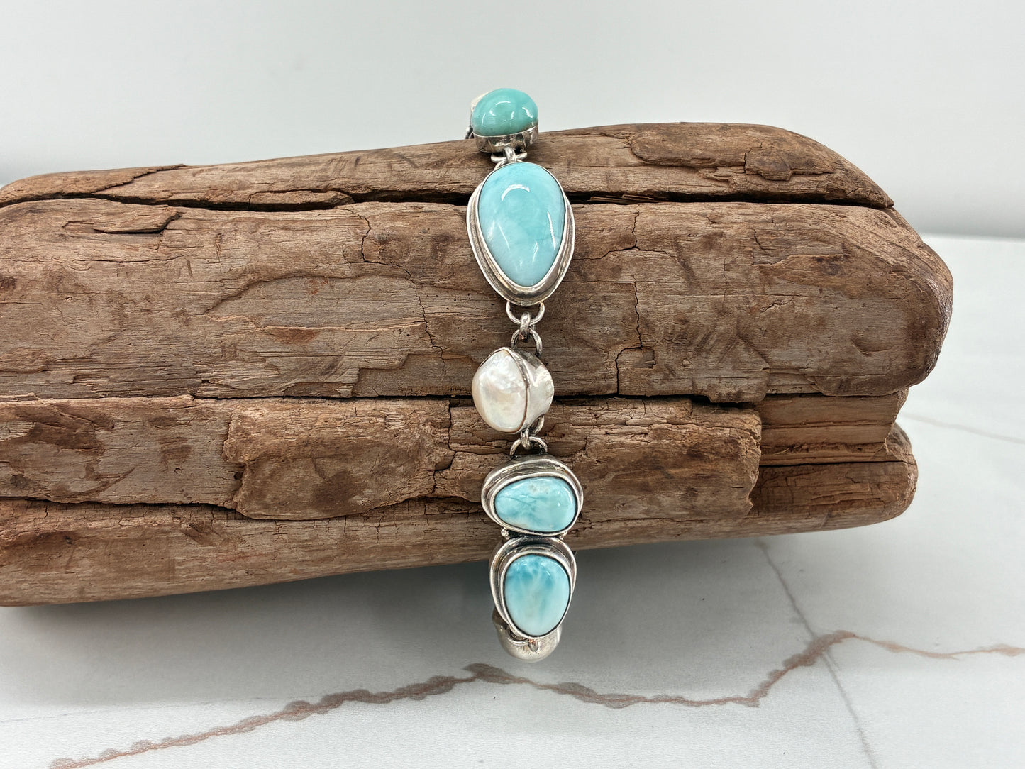 Larimar and Pearl Impossible Bracelet