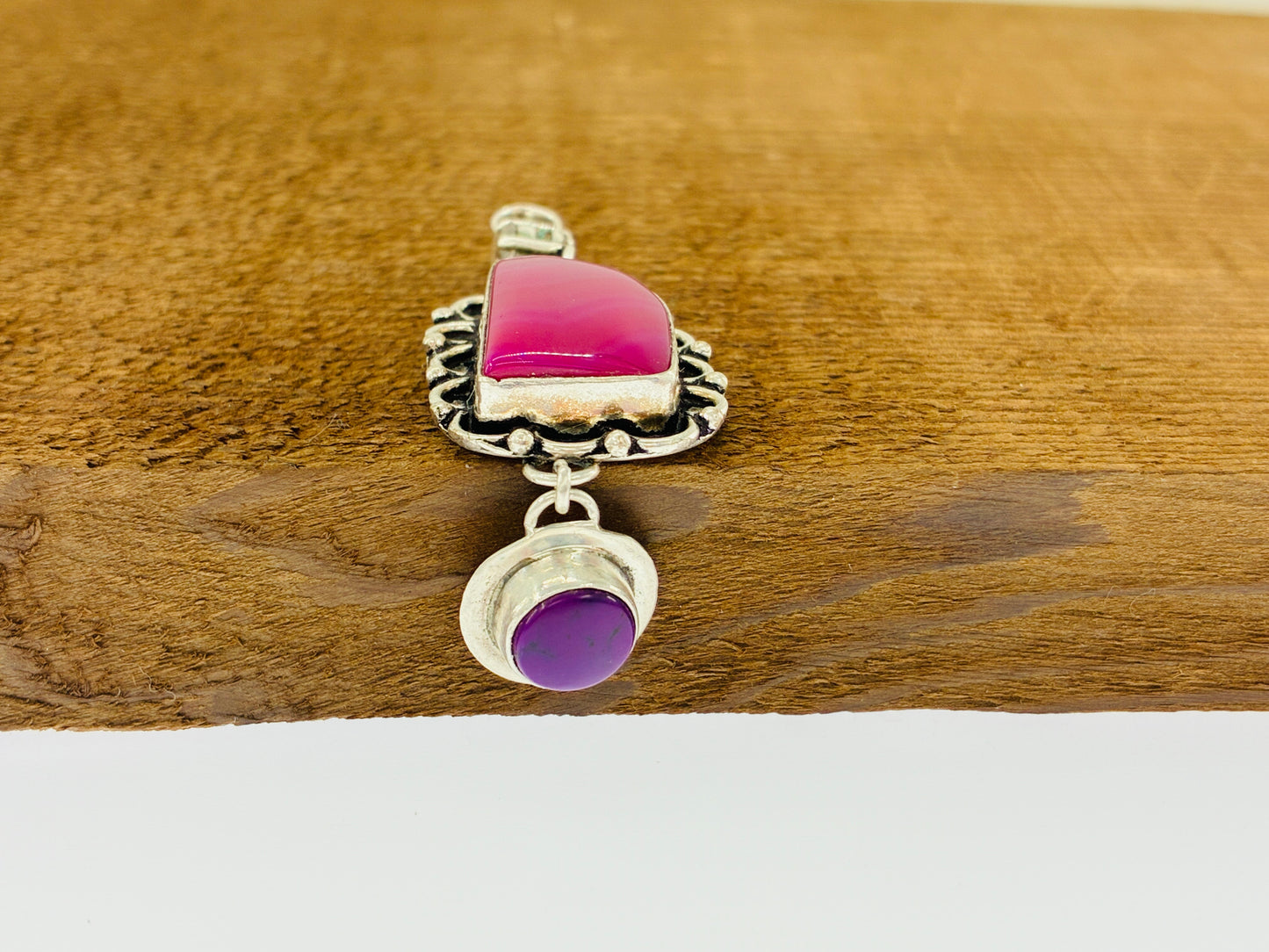 Mystic Cubic Zirconia, Pink Agate, Sugilite Pendant