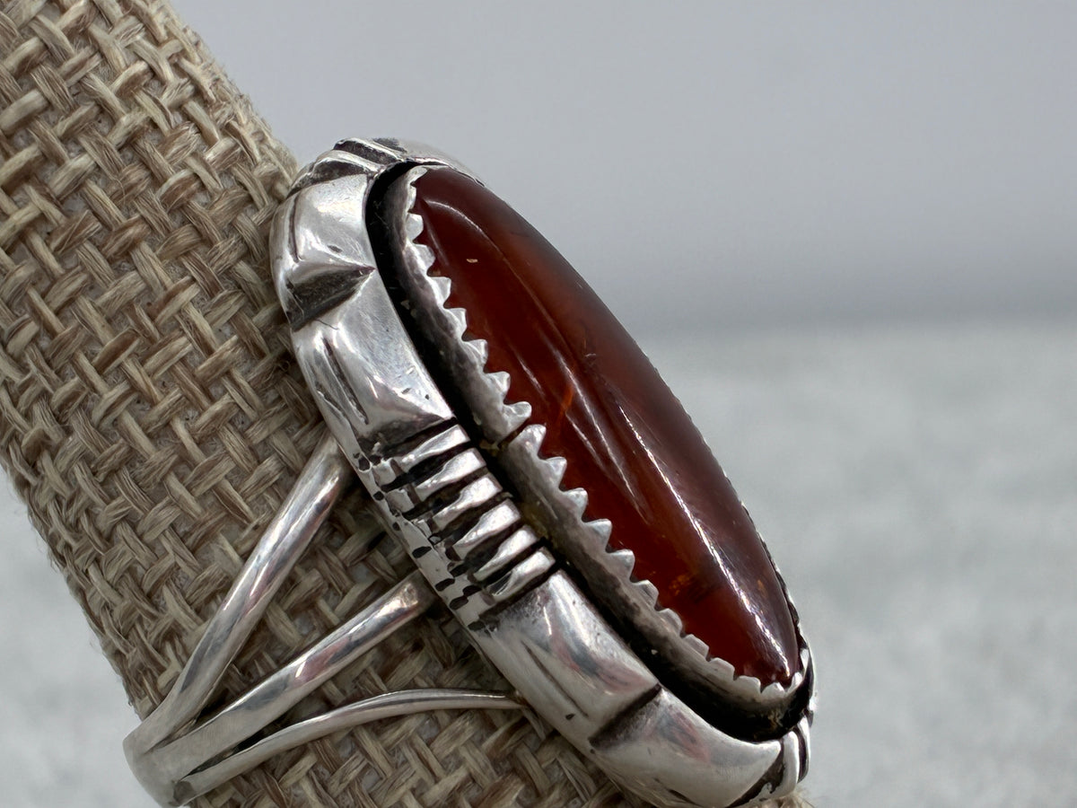 Rescued "L. Yazzie" Amber in Sterling Silver Ring - Size 7