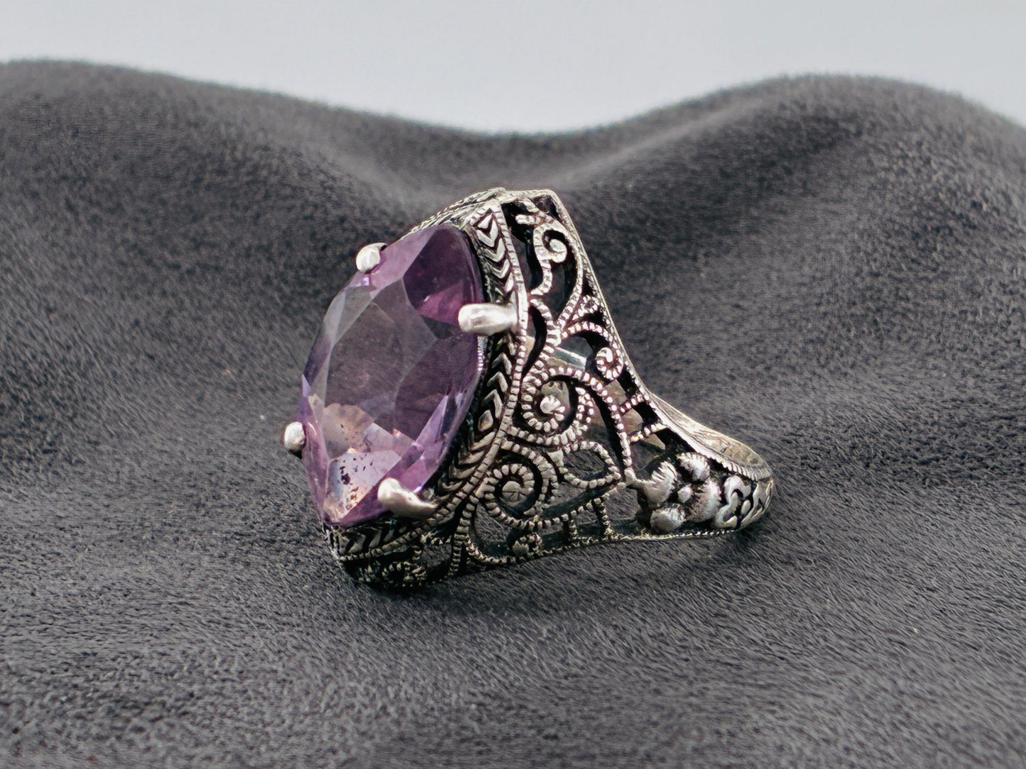 Rescued Amethyst in Sterling Silver Ring -Size 4.5