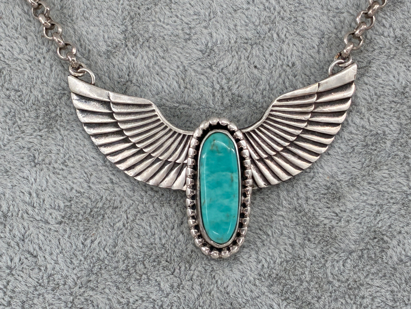 Turquoise and Wings - T. Skeets Sterling Silver Reborn Necklace