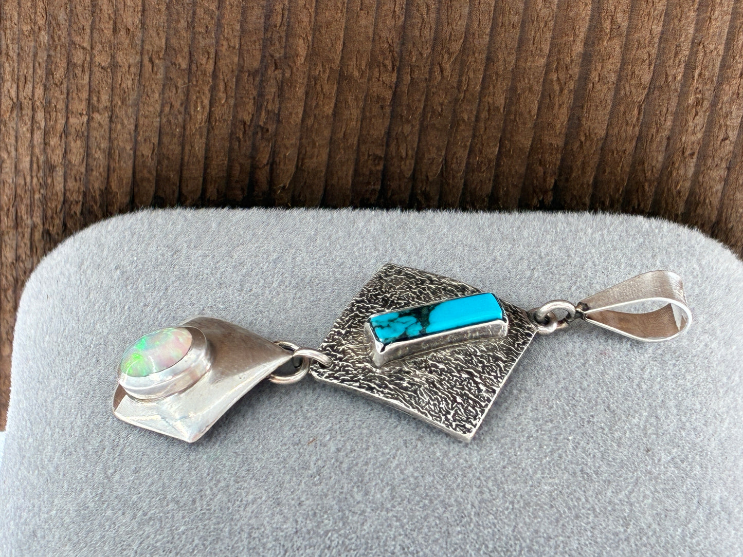 Turquoise & Opal in Sterling Silver "Reborn Tufa Cast" Pendant
