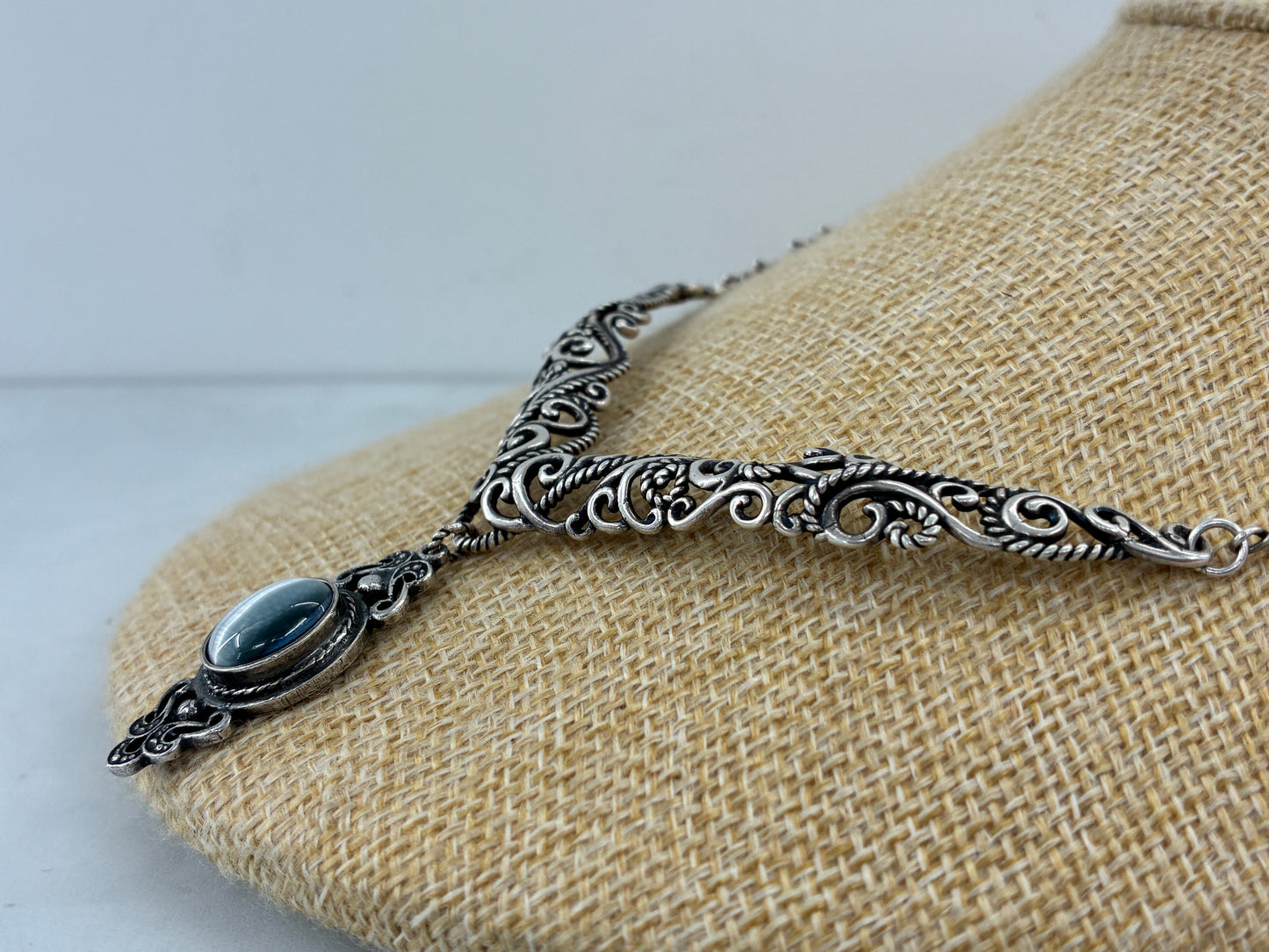 Reborn Vintage Gray Cat Eye Agate Adjustable Necklace