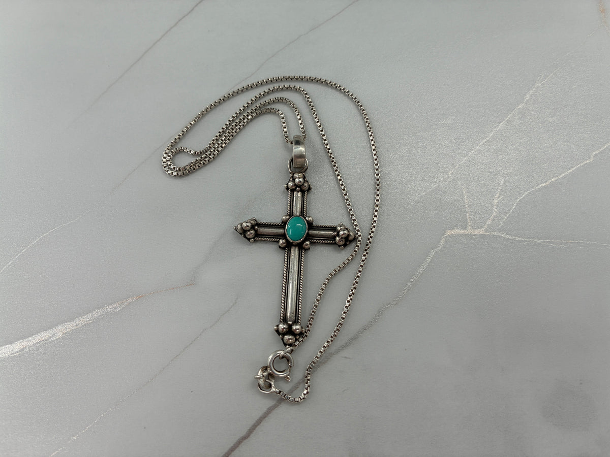 Turquoise in Sterling Silver Cross Necklace