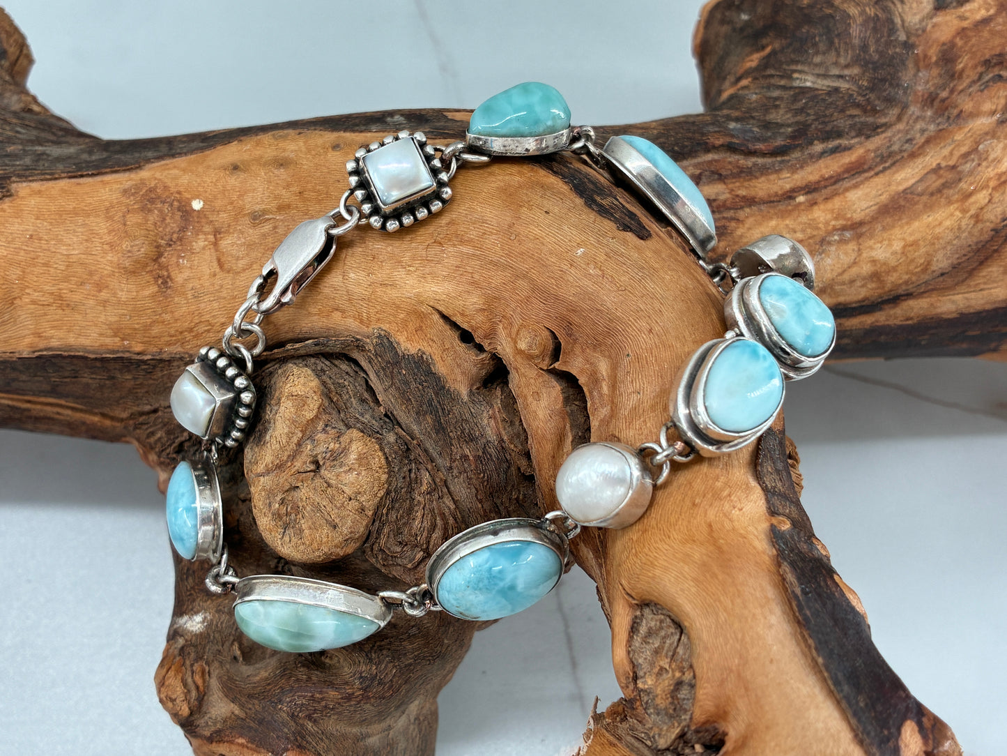 Larimar and Pearl Impossible Bracelet