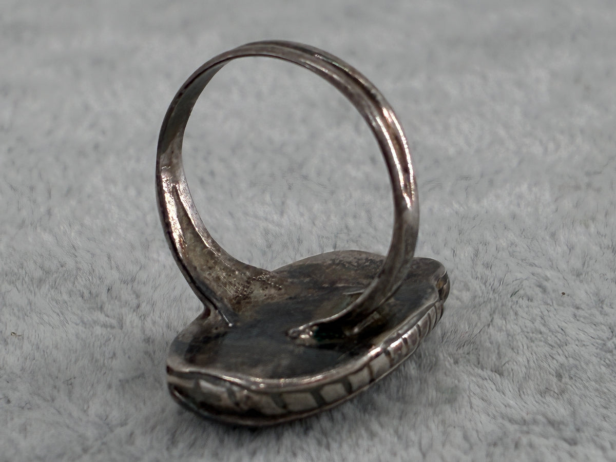 Rescued Abalone and Sterling Silver Leaf Ring - Size 6