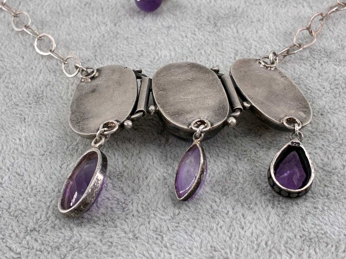 Amethyst Sterling Silver Statement Necklace - Fully Adjustable