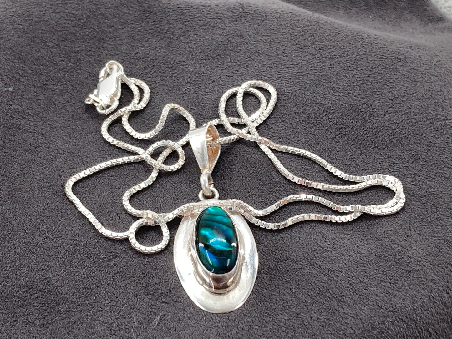 Green Abalone Shell in Sterling Silver Necklace