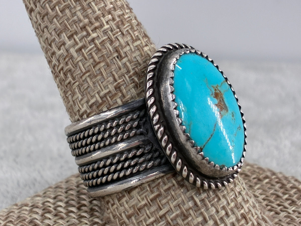 Artisan Cable Banded Turquoise Ring - Size 10.5