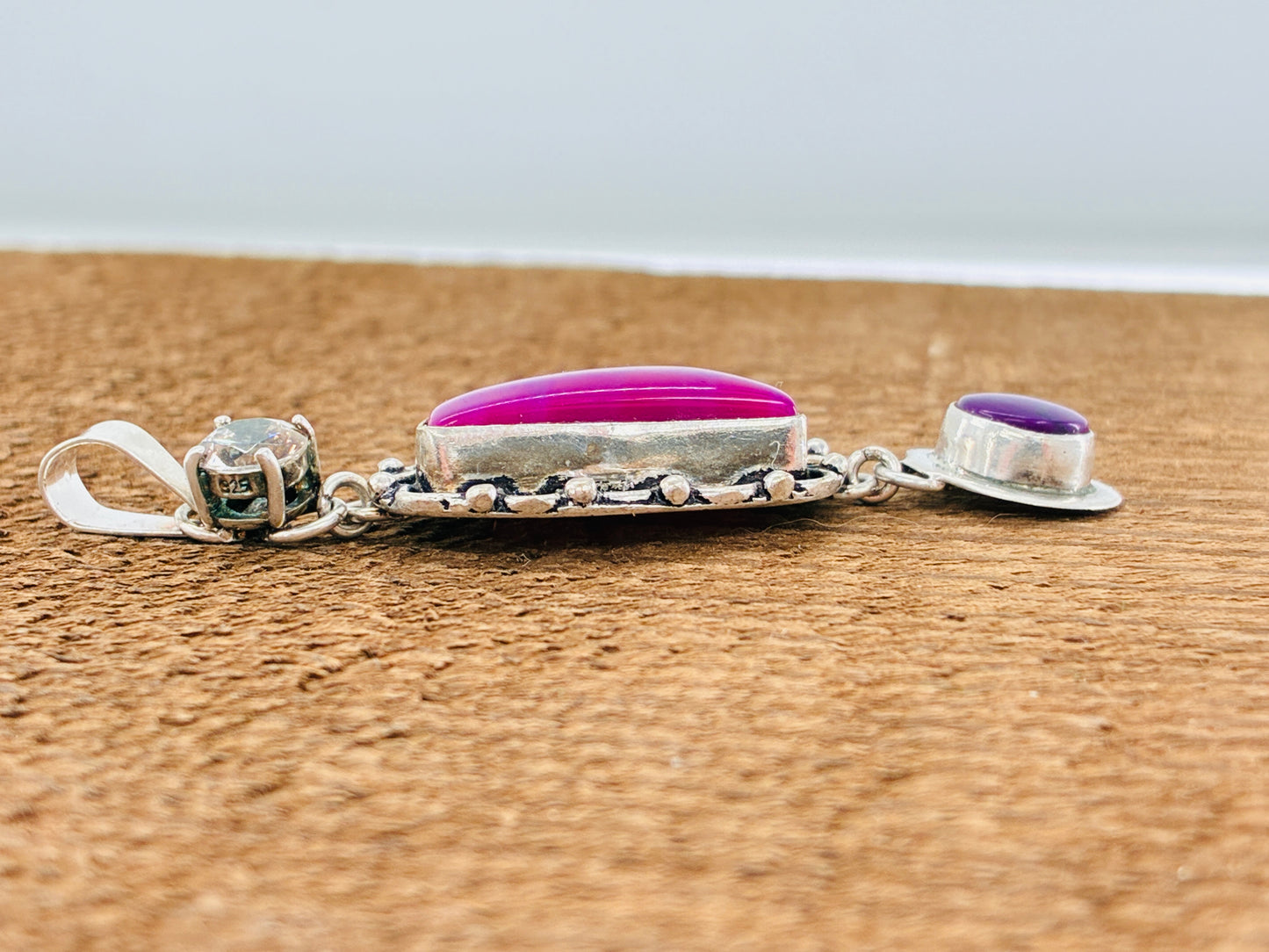 Mystic Cubic Zirconia, Pink Agate, Sugilite Pendant