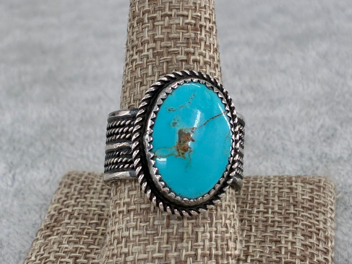 Artisan Cable Banded Turquoise Ring - Size 10.5