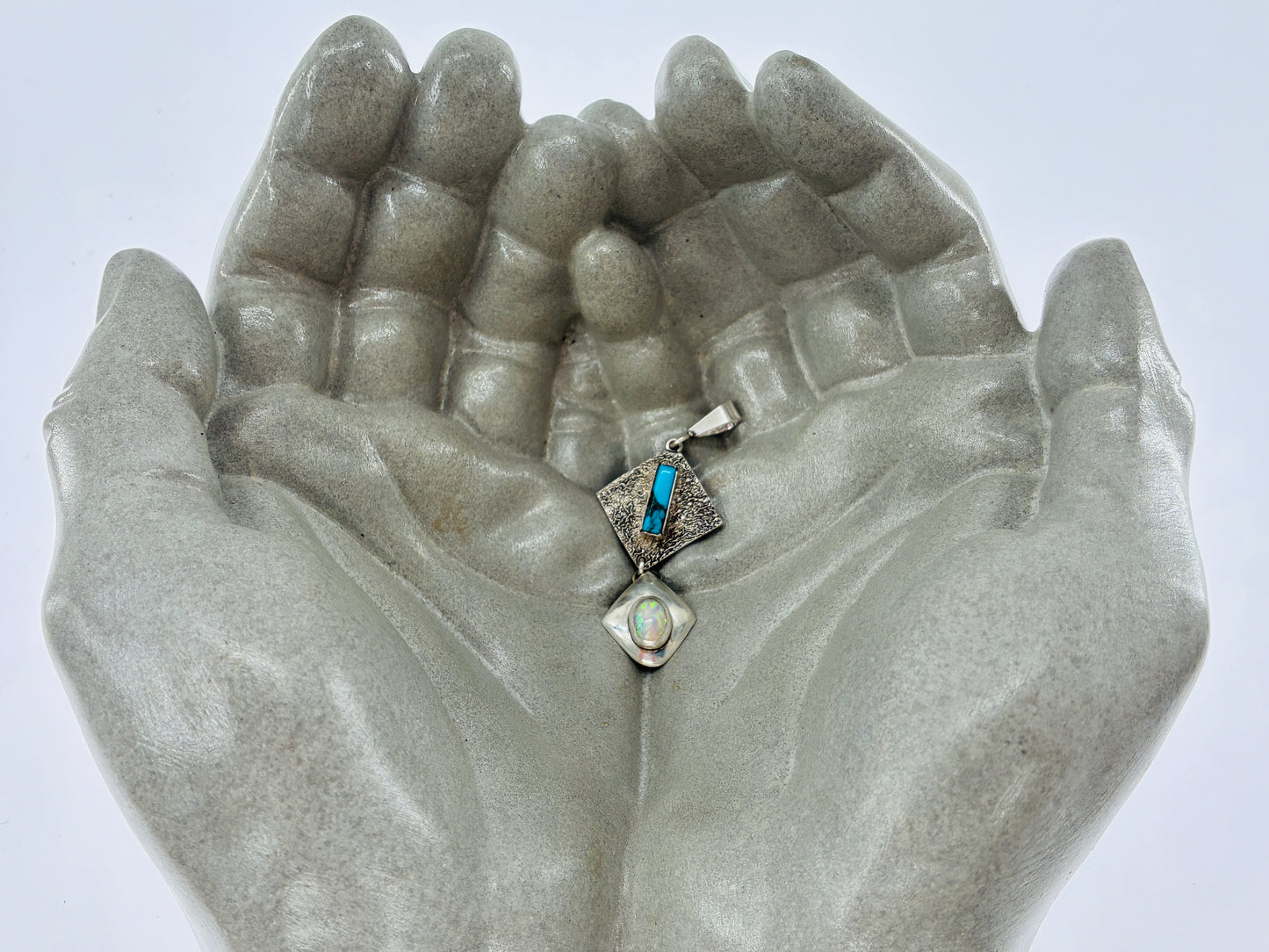 Turquoise & Opal in Sterling Silver "Reborn Tufa Cast" Pendant