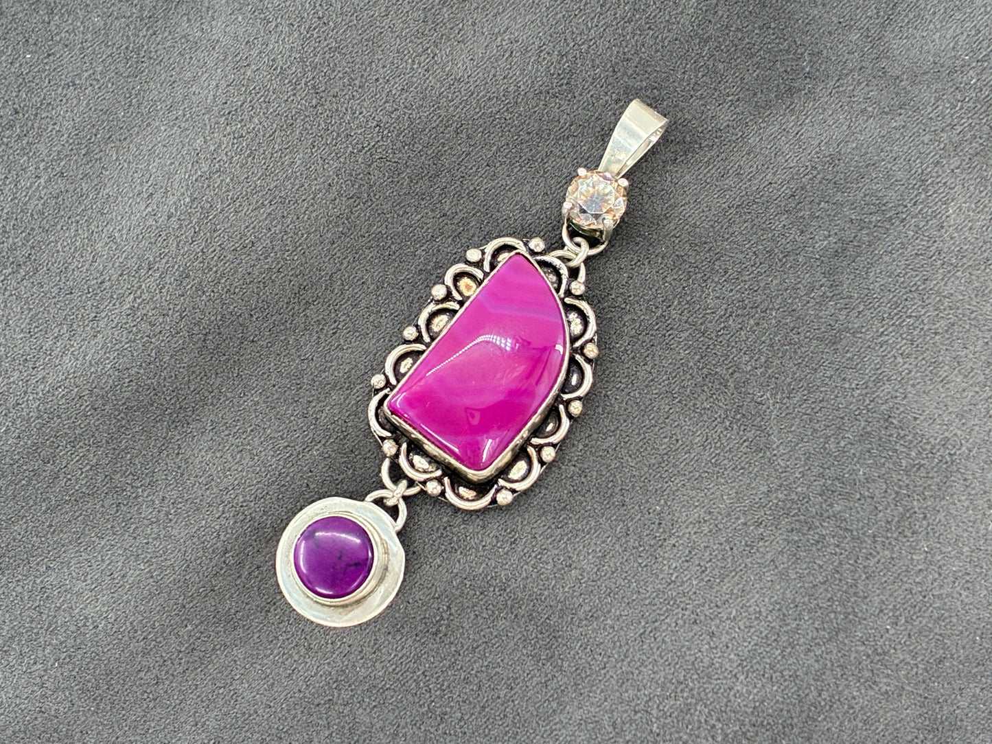 Mystic Cubic Zirconia, Pink Agate, Sugilite Pendant