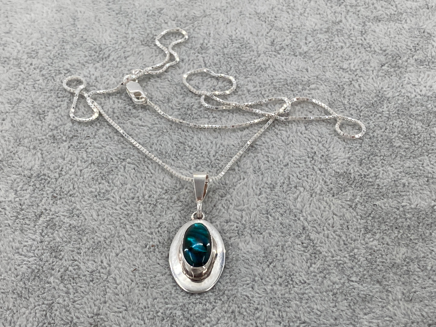 Green Abalone Shell in Sterling Silver Necklace
