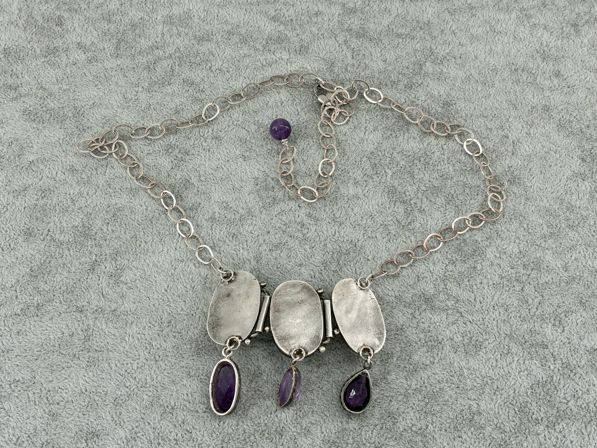 Amethyst Sterling Silver Statement Necklace - Fully Adjustable
